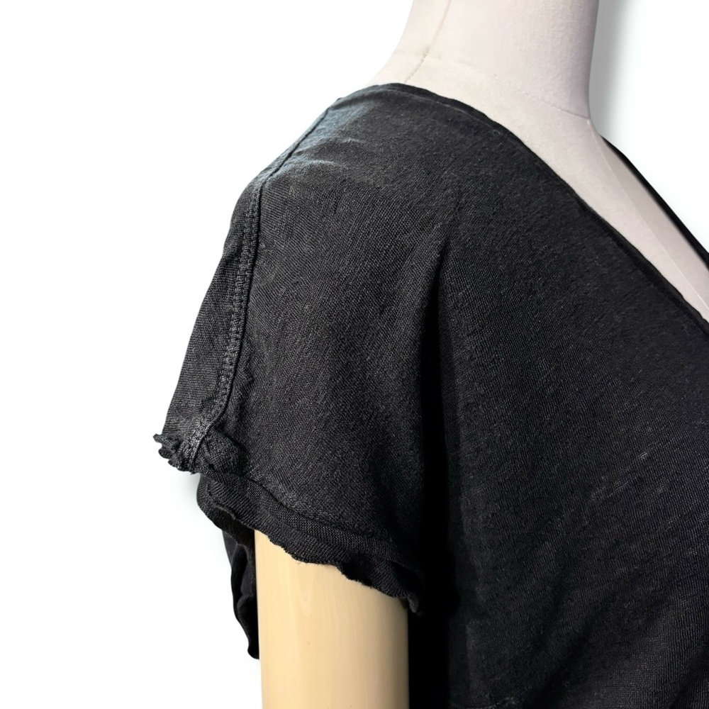 FRAME Easy Scoop Neck Organic Linen T-Shirt in Noir Size Small - Picture 5 of 12